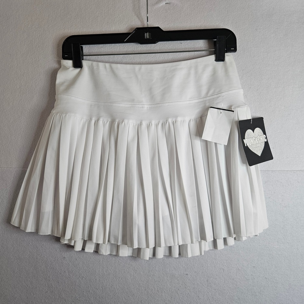Young & Chic White Pleated Tennis Skort NP398 Athletic Mini Skirt Womens Large